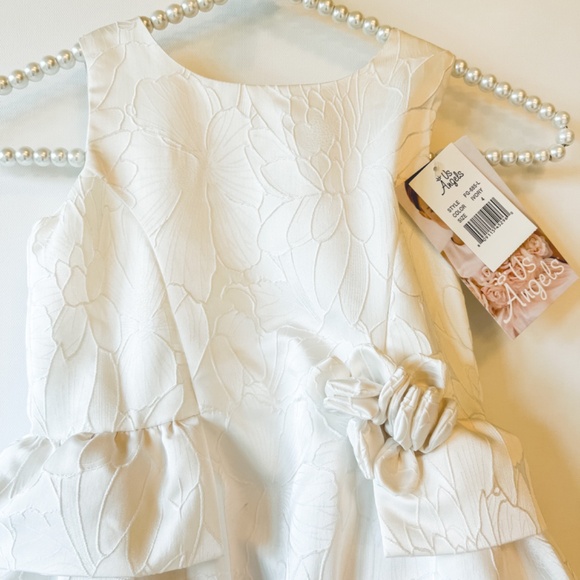 NWT US Angels Floral Brocade Peplum Dress White Wedding Flower Girl Dress Size 4 - Picture 6 of 11